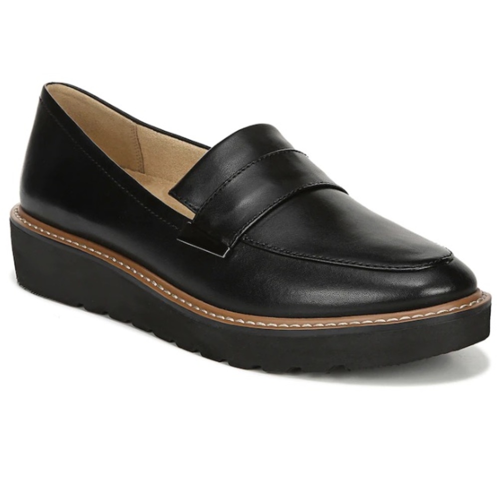 Naturalizer Adiline Black Leather Slip On Penny Loafers in wide width